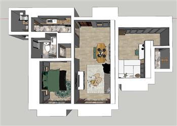 小户型公寓住宅单身空间su模型