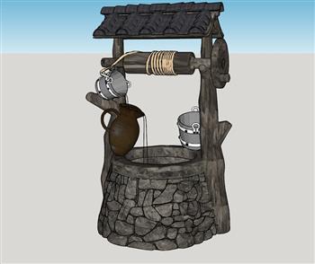 中式水井辘轳SU模型