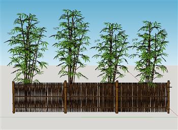 竹子栅栏围栏SU模型