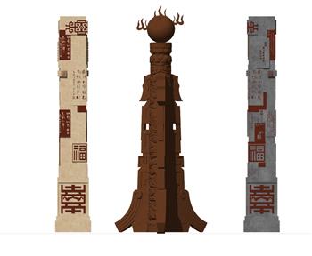 文化柱石柱景观柱SU模型