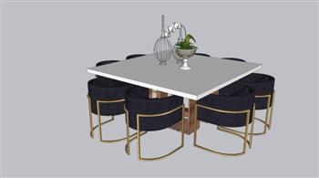 8人座方形餐桌椅SU模型