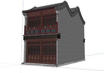 两层中式古建筑楼房SU模型(ID27194)