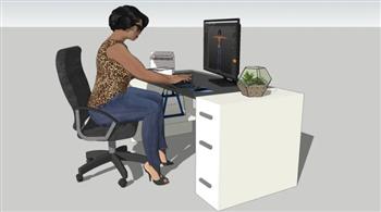 坐姿女人电脑桌SU模型