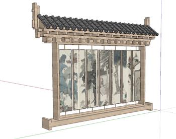 中式木结构景墙SU模型