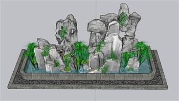 假山水池景观SU模型