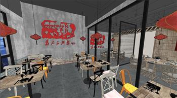 工业风餐厅餐饮店su模型库(ID28072)