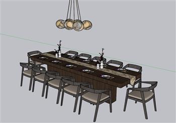 十人座餐桌椅SU模型