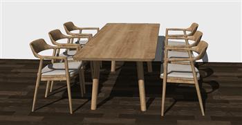 实木餐桌椅SU模型