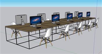 职工电脑办公桌椅SU模型