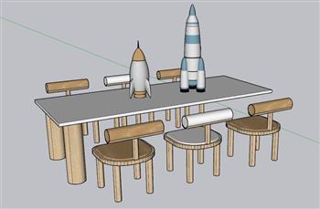 儿童桌椅玩具桌幼儿园SU模型