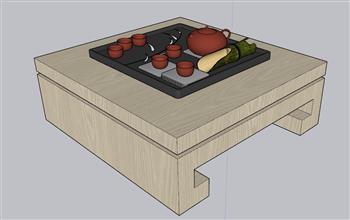日式茶桌茶具SU模型