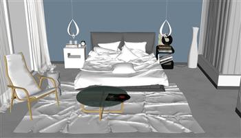 卧室床铺房间SU模型