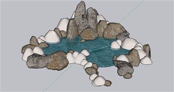 石头堆水池石头SU模型