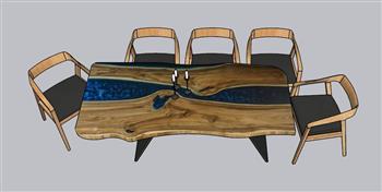 木纹茶桌椅茶桌SU模型
