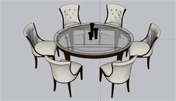 椭圆形餐桌椅SU模型