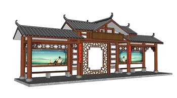 中式木头材质公交车站候车亭模型(ID31401)
