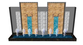 中式流水景墙SU模型