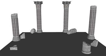 断石罗马柱石柱SU模型