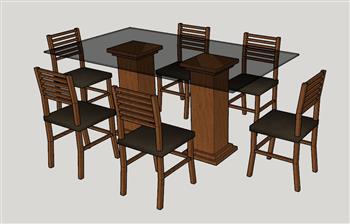 长方形餐桌椅SU模型