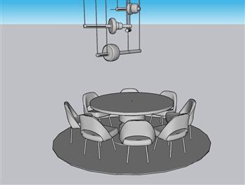 圆形餐桌椅吊灯SU模型