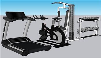 健身器材跑步机动感单车SU模型