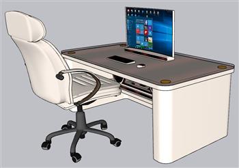 电脑桌曲屏显示器SU模型