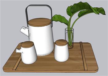 茶壶花瓶摆件SU模型