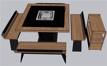 火锅店餐桌椅SU模型