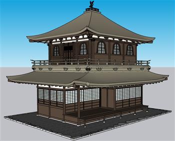 日式古建筑阁楼SU模型