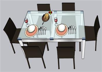 餐桌椅玻璃桌SU模型