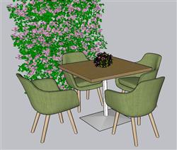 餐桌椅洽谈桌绿植墙SU模型