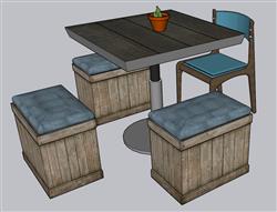 木制餐桌椅SU模型