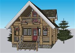 美式木屋住宅房屋su模型(ID34953)