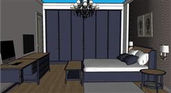 北欧卧室床铺电脑桌背景墙su模型(ID35066)