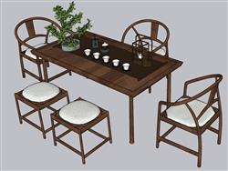 中式茶台茶桌SU模型