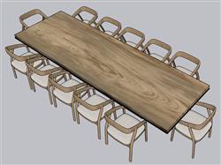 中式长方形会议桌餐桌椅su免费模型(ID35404)
