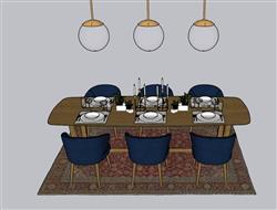 欧式木制餐桌椅su模型(ID35503)