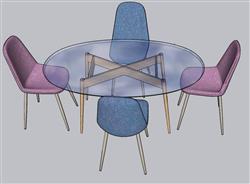 椭圆形餐桌椅洽谈桌SU模型