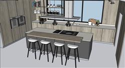 现代厨房橱柜厨具su模型(ID36827)