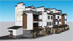 新中式小镇中式建筑su素材(ID36874)