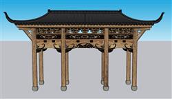 中式木质门楼斗拱草图模型(ID36879)