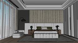现代卧室房间床铺SU素材模型(ID37235)