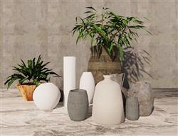 花瓶陶罐植物SU模型