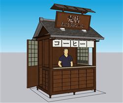 日式贩售亭贩卖亭SU模型