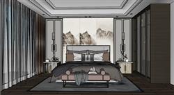 新中式卧室房间草图模型(ID40685)