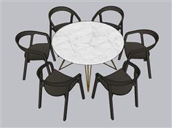 岩板圆桌餐桌椅SU模型