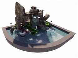 假山荷花池水池景观草图模型(ID40817)