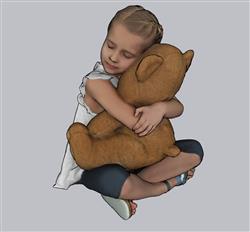 抱着熊娃娃的女孩子草图模型(ID45025)
