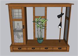 电视柜书柜植物SU模型