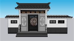 中式门头入户门院门草图模型(ID52068)